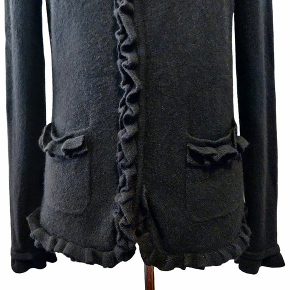 Collection Fifty Nine Womens Black 100% Cashmere Ruffle Trim Snaps Cardigan M - Picture 5 of 9